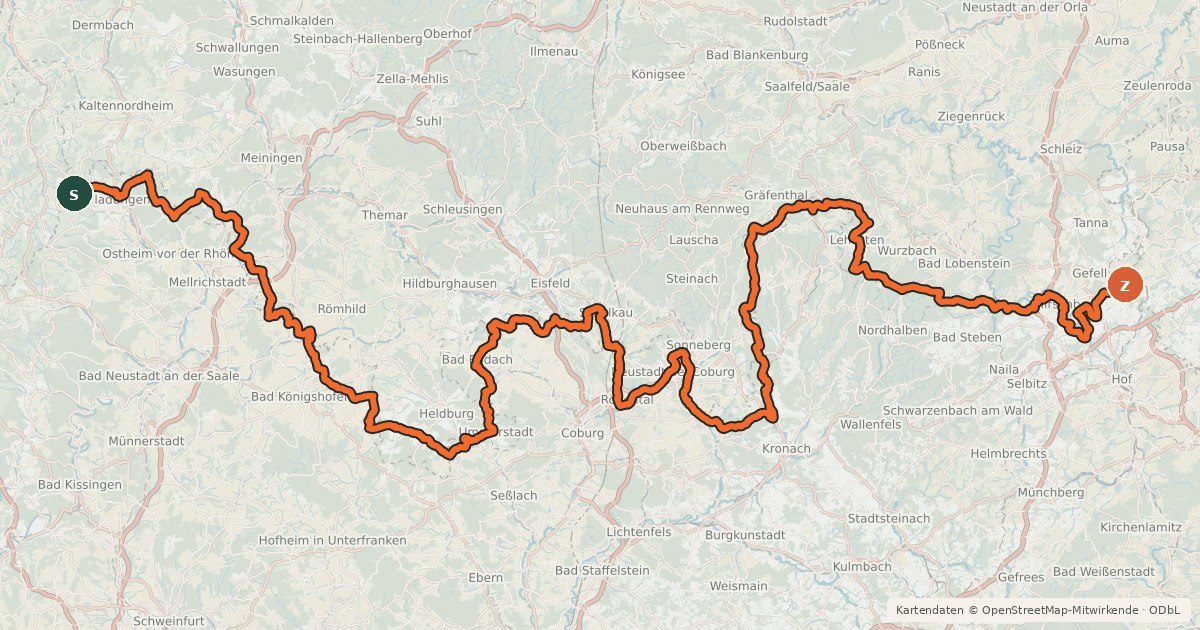 Kartenübersicht der Radroute EuroVelo 13 - Iron Curtain Trail - part 10