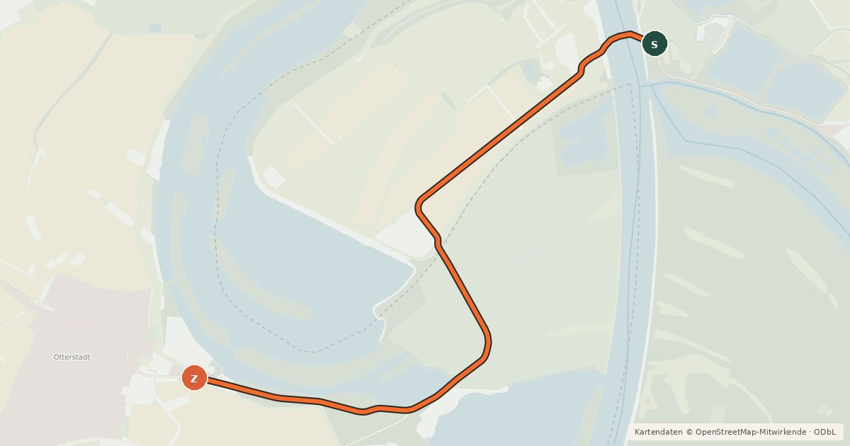 Kartenübersicht der Radroute EuroVelo 15 - Rheinradweg - Verbindung Kollerfähre