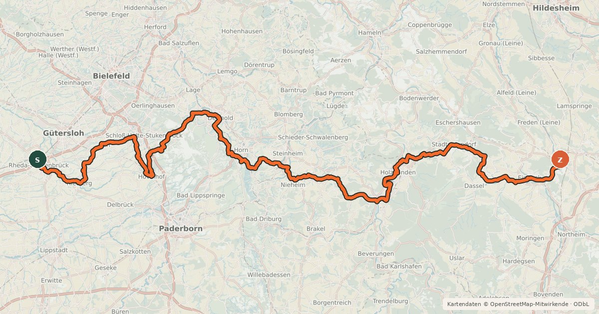Kartenübersicht der Radroute EuroVelo 2 - Germany part 2