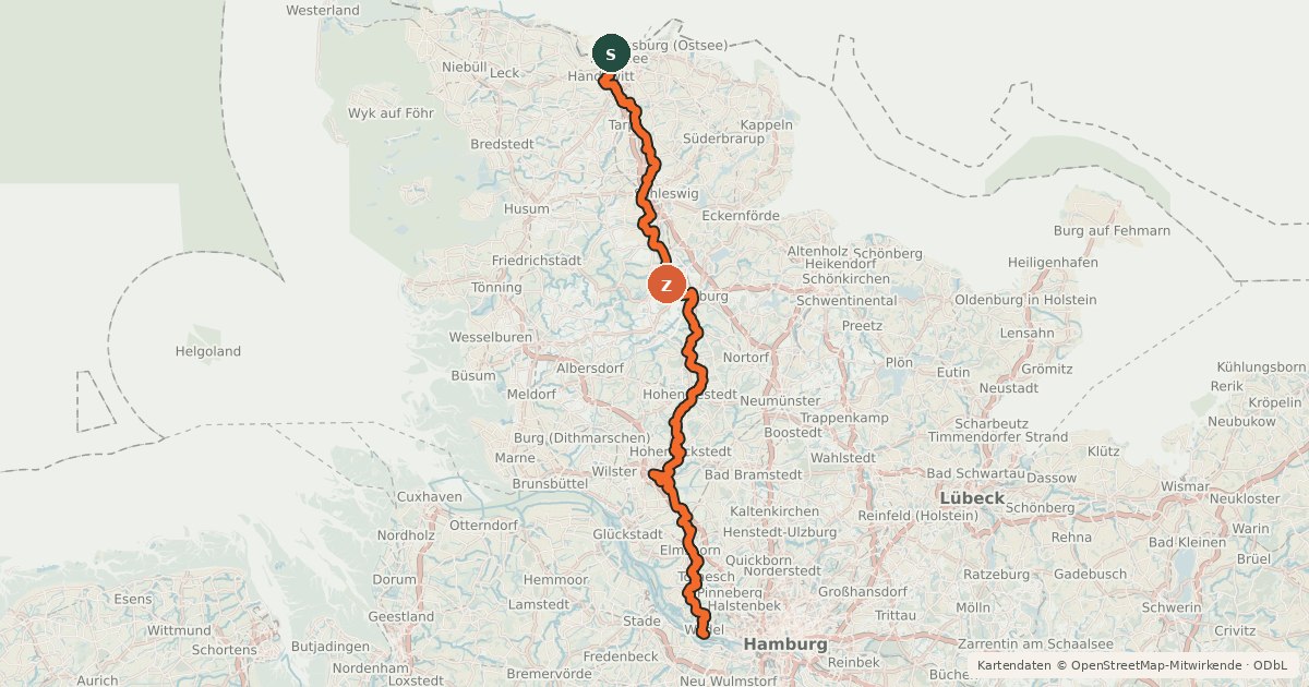 Kartenübersicht der Radroute EuroVelo 3 - Pilgrim's Route - part Germany #1 Ochsenweg