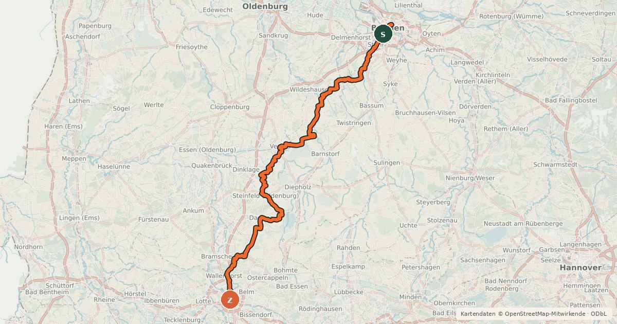 Kartenübersicht der Radroute EuroVelo 3 - Pilgrim's Route - part Germany #4 Brückenradweg