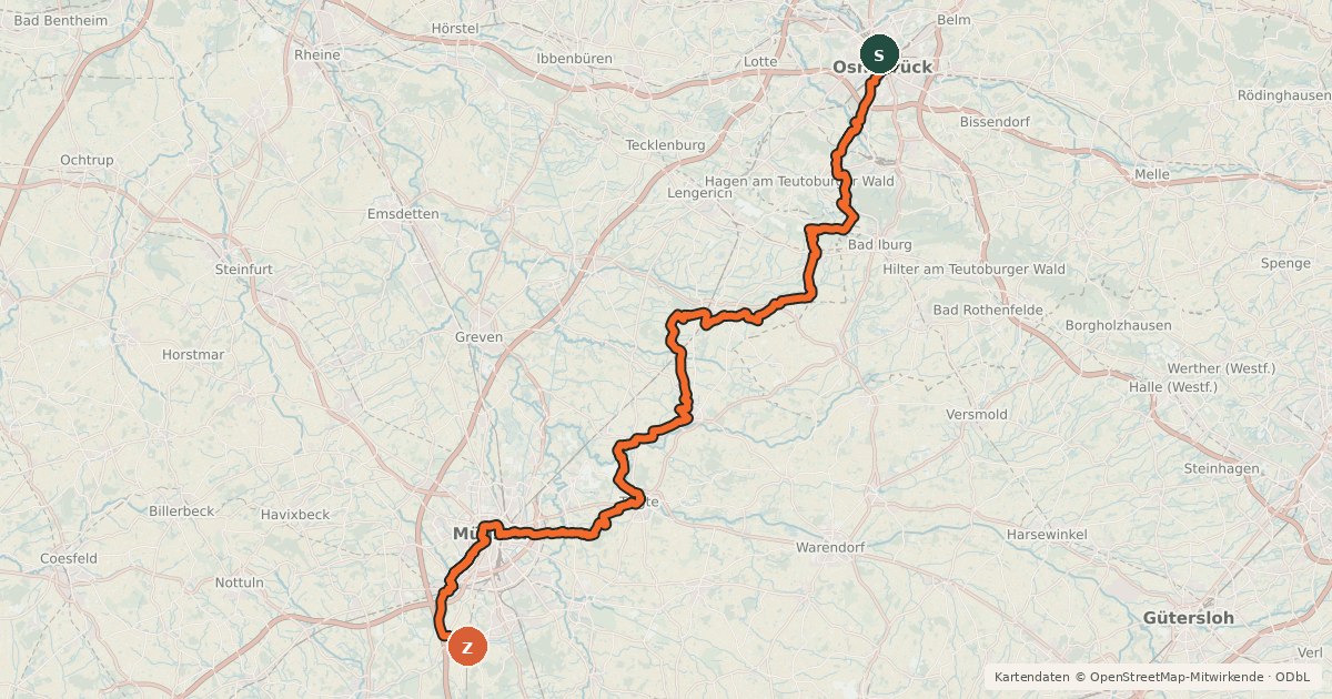 Kartenübersicht der Radroute EuroVelo 3 - Pilgrim's Route - part Germany #5 Friedenroute