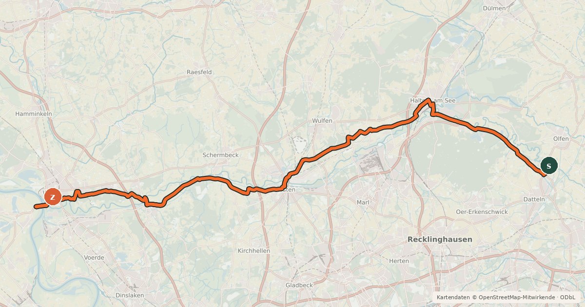 Kartenübersicht der Radroute EuroVelo 3 - Pilgrim's Route - part Germany #7 Römer-Lippe-Route