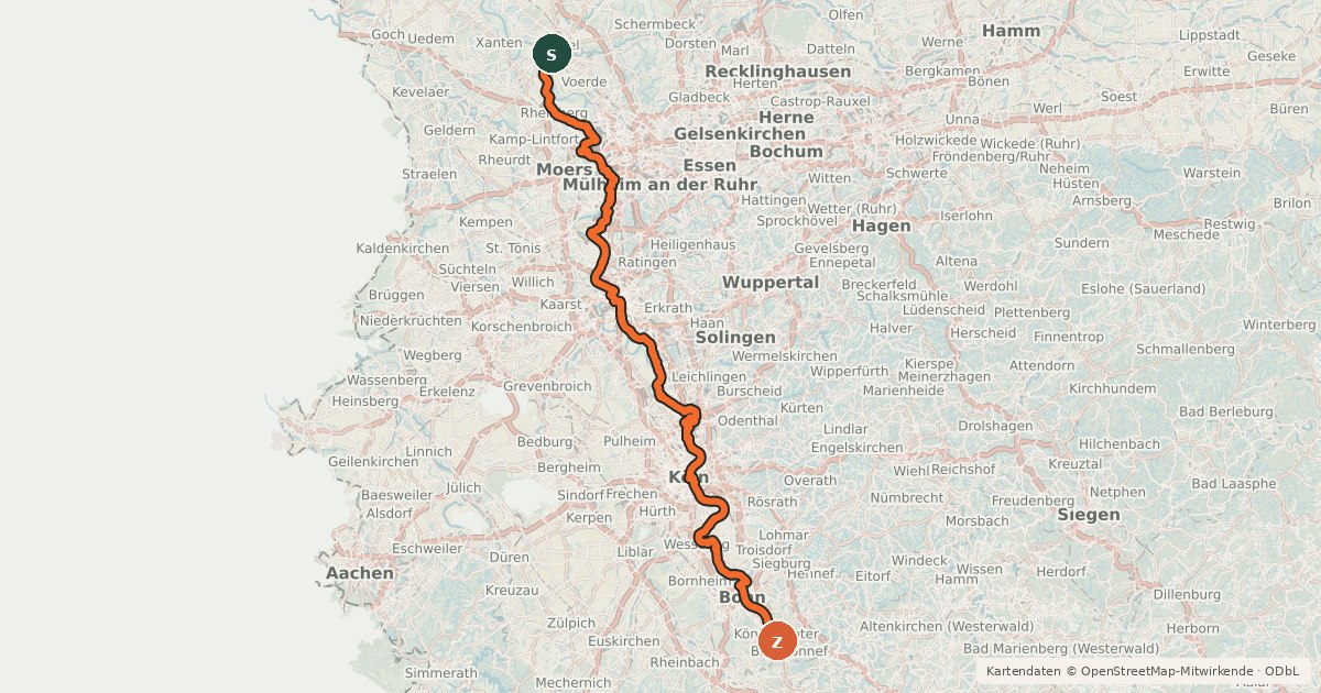 Kartenübersicht der Radroute EuroVelo 3 - Pilgrim's Route - part Germany #8 Rheinradweg