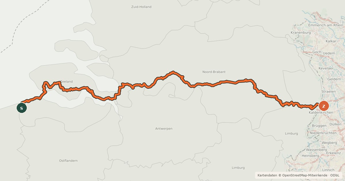 Kartenübersicht der Radroute EuroVelo 4 - Centraal-Europaroute - deel Nederland