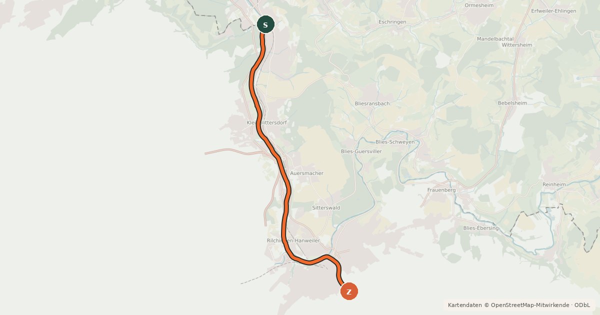 Kartenübersicht der Radroute EuroVelo 5 - Via Romea Francigena - Grosbliederstroff to Gondrexange