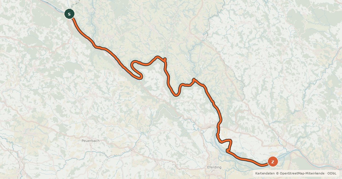 Kartenübersicht der Radroute EuroVelo 6 - part Austria - leg 1 north