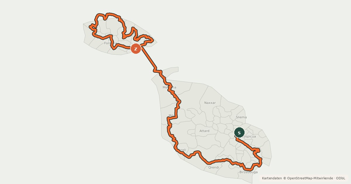 Kartenübersicht der Radroute EuroVelo 7 - Sun Route - part Malta