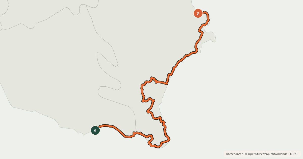 Kartenübersicht der Radroute EuroVelo 7 - Sun Route - part Mediterranean Sea