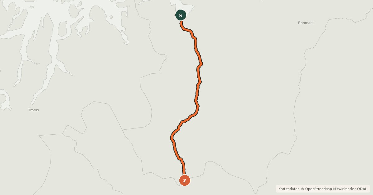 Kartenübersicht der Radroute EuroVelo 7 - Sun Route - part Norway