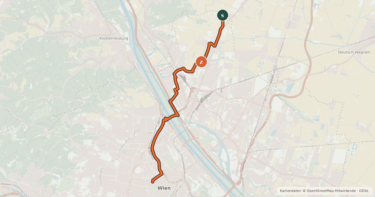 Kartenübersicht der Radroute EuroVelo 9 - Baltic-Adriatic – [AT]_2 - Weinviertel-Radweg