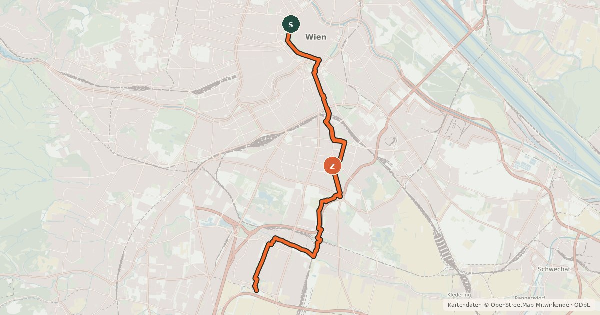 Kartenübersicht der Radroute EuroVelo 9 - Baltic-Adriatic – [AT]_3 - Laxenburg-Radweg