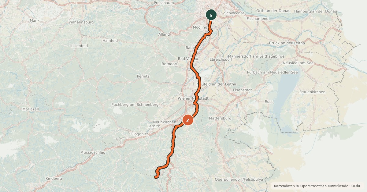 Kartenübersicht der Radroute EuroVelo 9 - Baltic-Adriatic – [AT]_4 - Thermenradweg