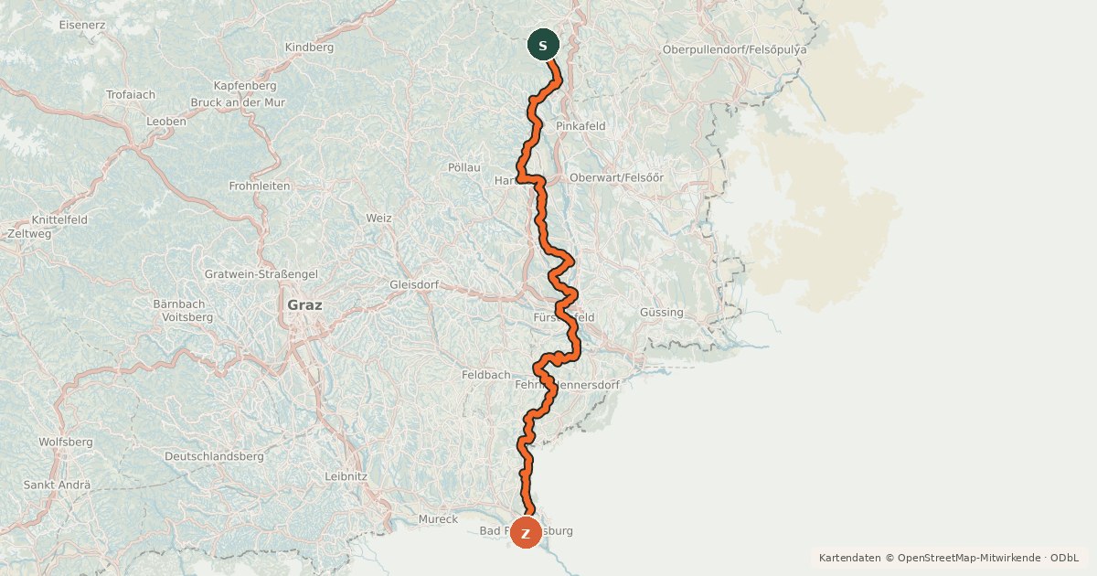 Kartenübersicht der Radroute EuroVelo 9 - Baltic-Adriatic – [AT]_5 - Thermenradweg