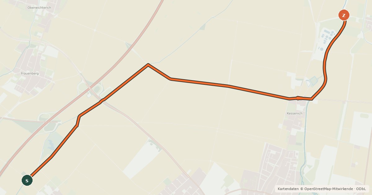 Kartenübersicht der Radroute Euskirchen (13) - Großbüllesheim (14)