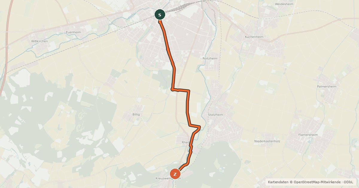 Kartenübersicht der Radroute Euskirchen (35) - Kreuzweingarten (75)