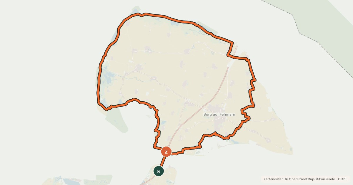 Kartenübersicht der Radroute EV10 Ostseeküsten-Radweg - Abschnitt Deutschland Fehmarn