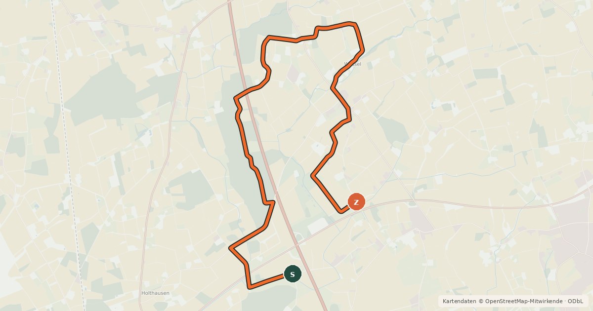 Kartenübersicht der Radroute Fahrrad-Trimmstrecke Düsbecke FD1