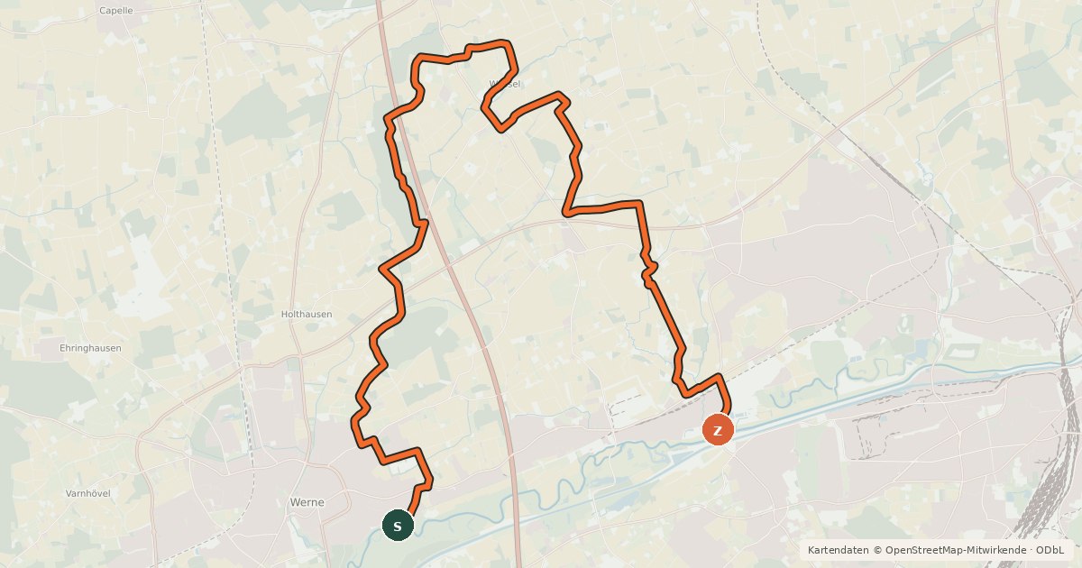 Kartenübersicht der Radroute Fahrrad-Trimmstrecke Düsbecke FD3