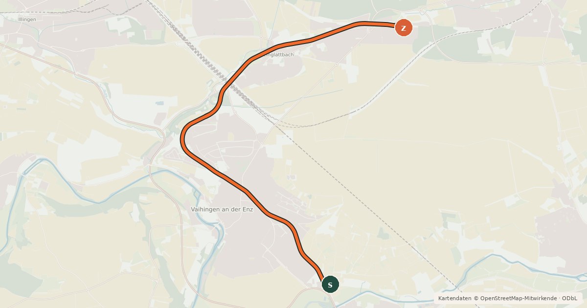 Kartenübersicht der Radroute Fahrradbahn Vaihingen