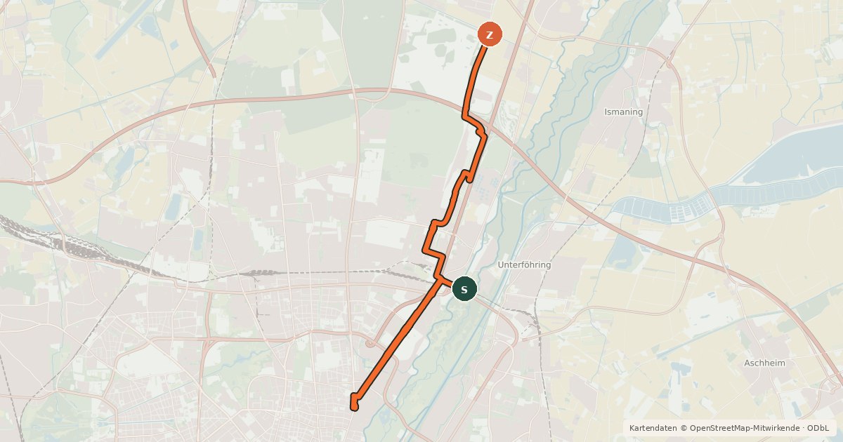 Kartenübersicht der Radroute Fahrradhauptroute Arena