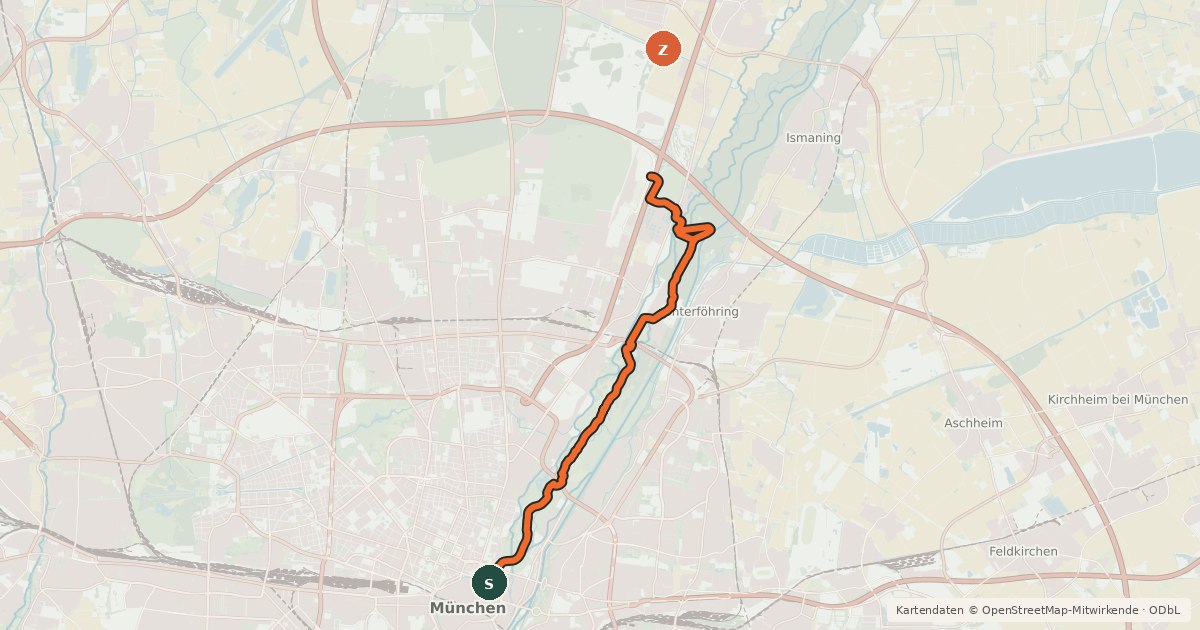 Kartenübersicht der Radroute Fahrradhauptroute Arena via Englischer Garten