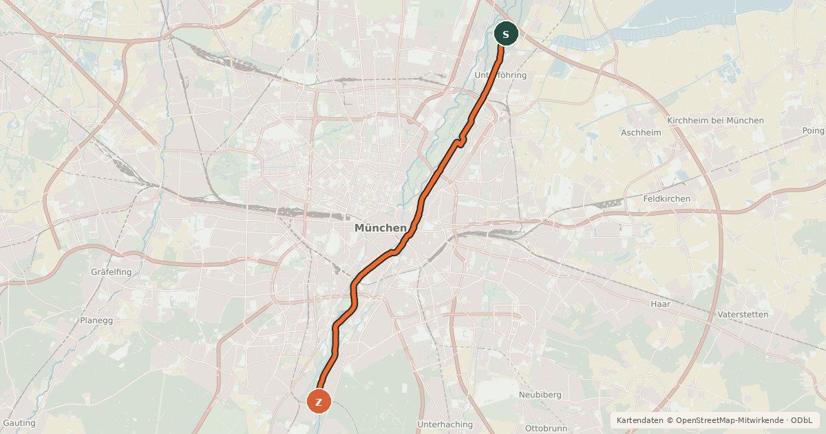 Kartenübersicht der Radroute Fahrradhauptroute Isarradweg Ost