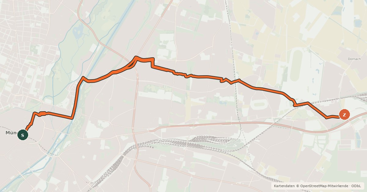 Kartenübersicht der Radroute Fahrradhauptroute Marienplatz - Daglfing - Riem