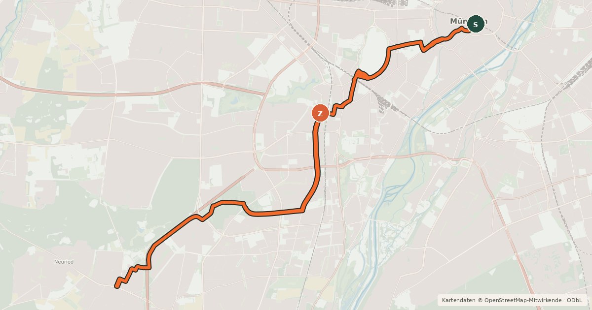 Kartenübersicht der Radroute Fahrradhauptroute Marienplatz - Fürstenried