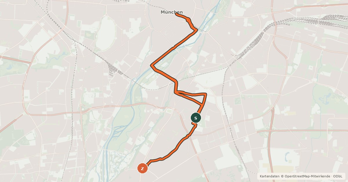 Kartenübersicht der Radroute Fahrradhauptroute Marienplatz - Harlaching