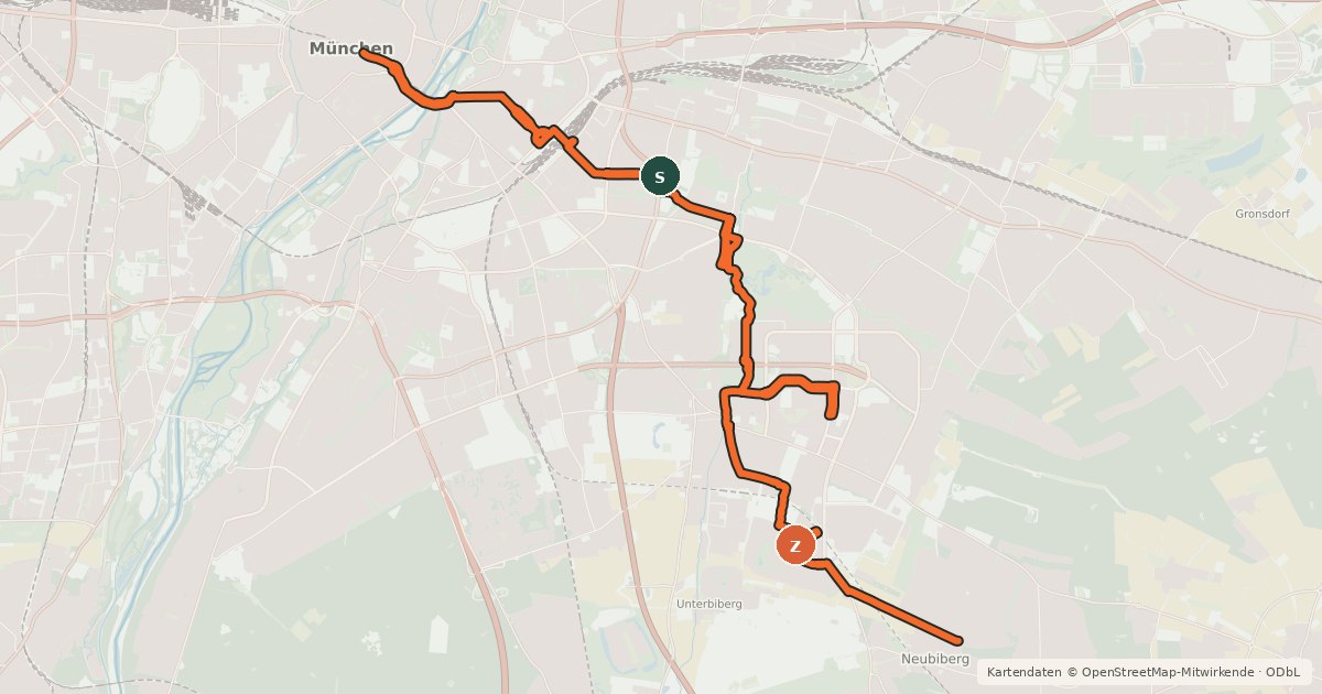 Kartenübersicht der Radroute Fahrradhauptroute Marienplatz - Neuperlach