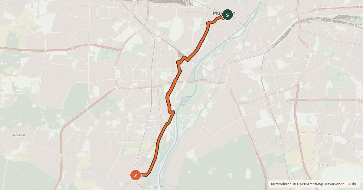 Kartenübersicht der Radroute Fahrradhauptroute Marienplatz - Solln