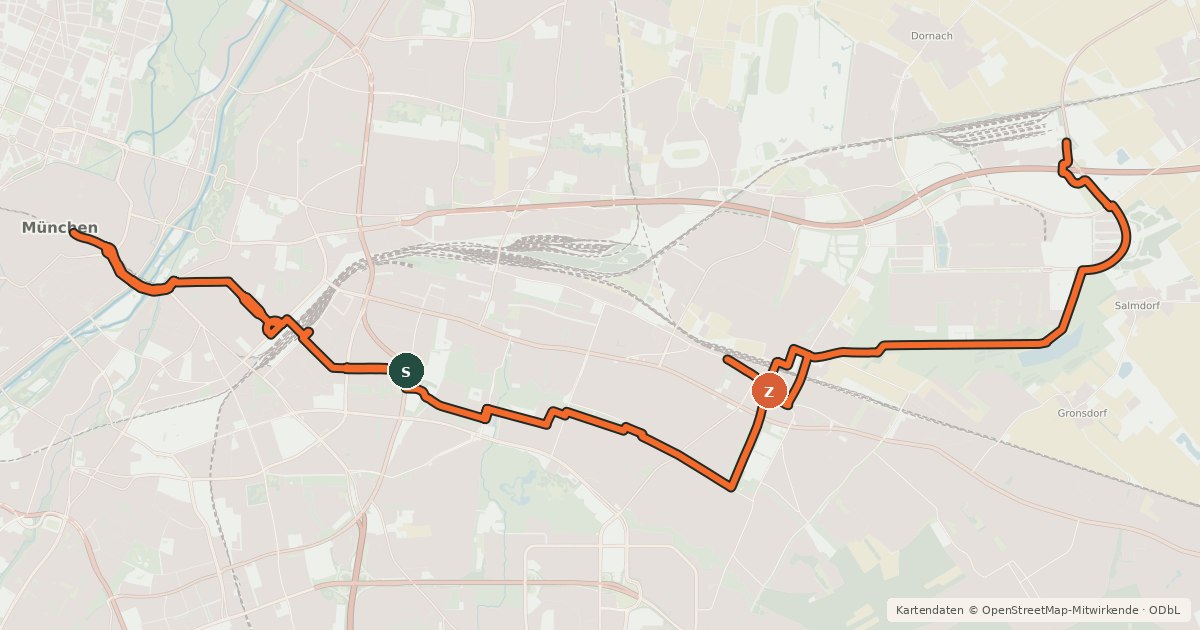 Kartenübersicht der Radroute Fahrradhauptroute Marienplatz - Trudering