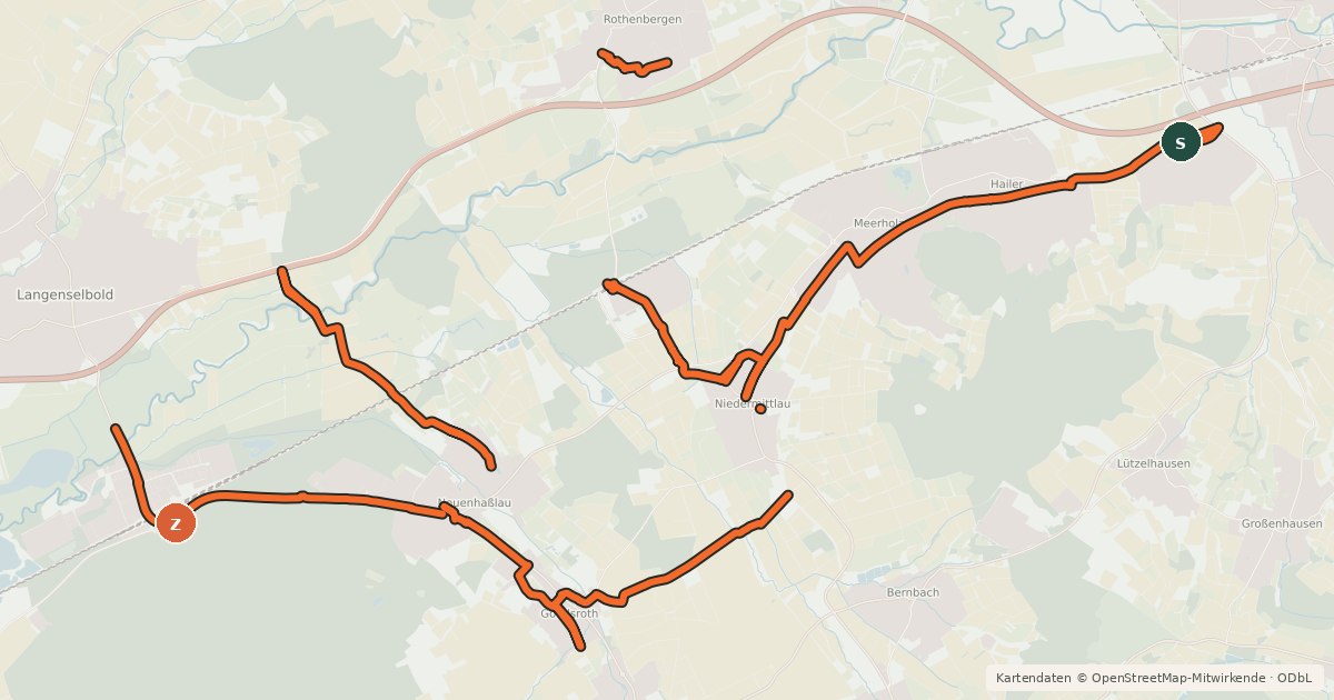 Kartenübersicht der Radroute Fahrradnetz Hasselroth