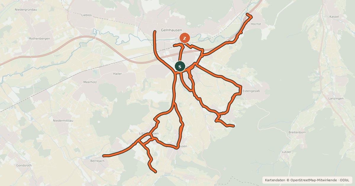 Kartenübersicht der Radroute Fahrradnetz Linsengericht