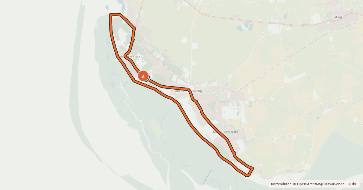 Kartenübersicht der Radroute Fahrradtour 1 – Rund um St. Peter-Ording