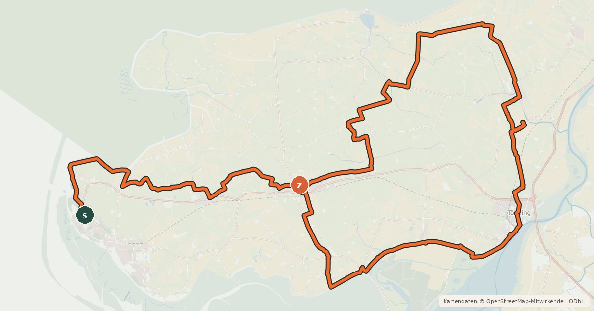 Kartenübersicht der Radroute Fahrradtour 7 – Eiderstedt erkunden