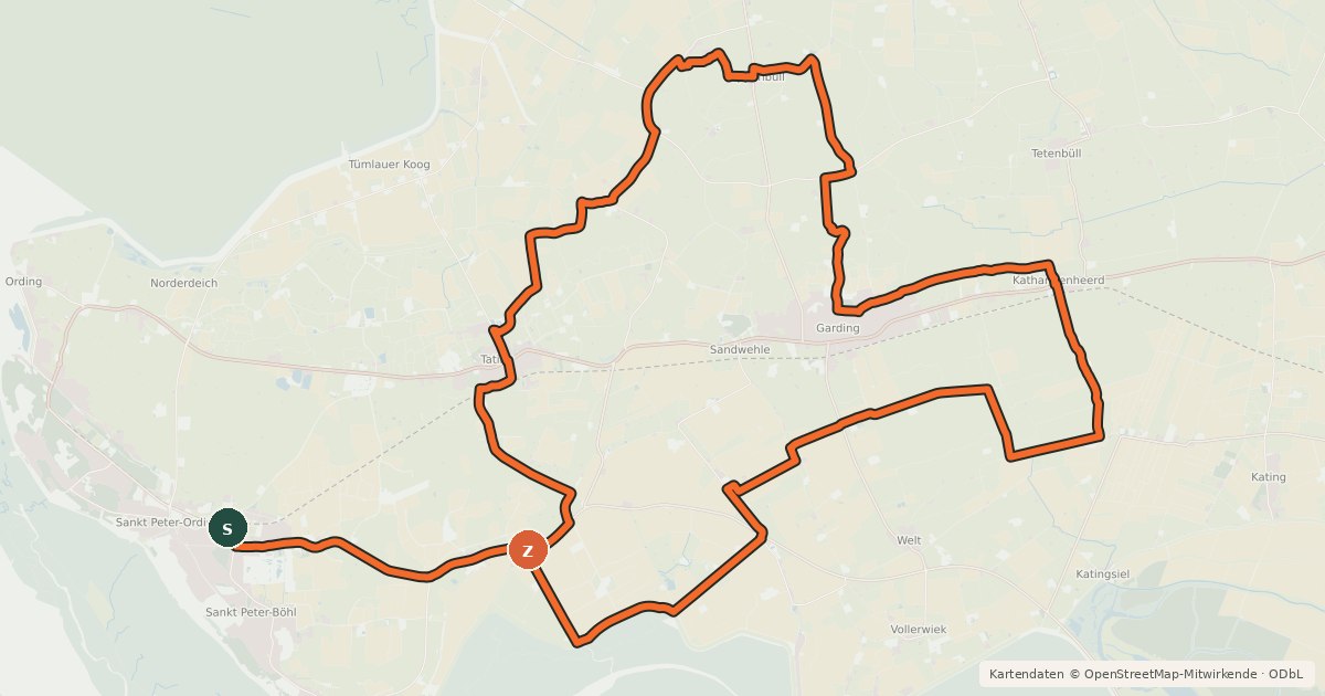 Kartenübersicht der Radroute Fahrradtour 8 – Tierisches Eiderstedt