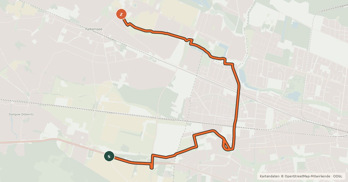 Kartenübersicht der Radroute Falkensee (61) - 62