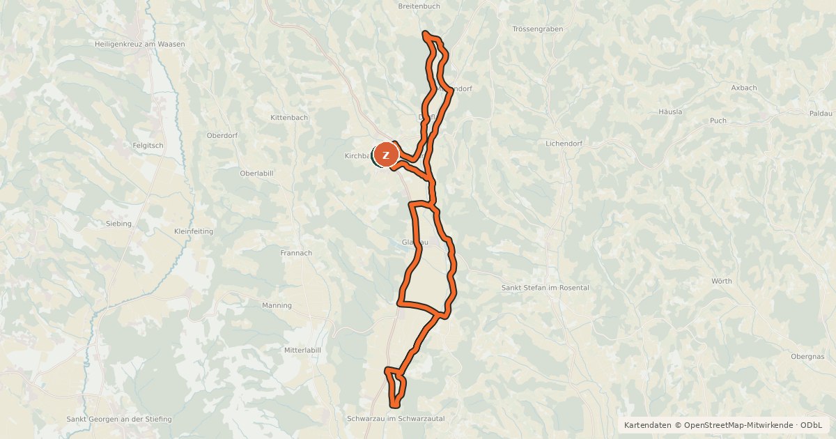 Kartenübersicht der Radroute Familien-Tour XL