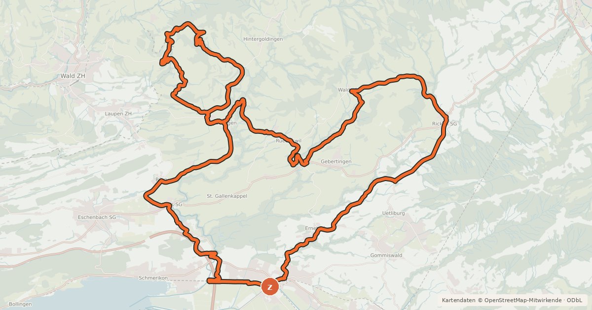 Kartenübersicht der Radroute Farner Bike