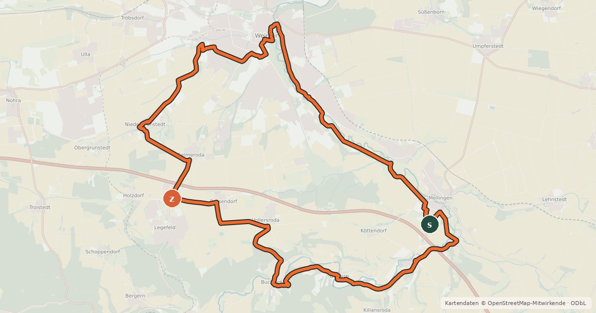 Kartenübersicht der Radroute Feininger-Radweg