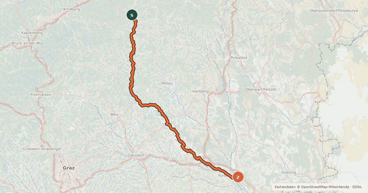 Kartenübersicht der Radroute Feistritztalradweg