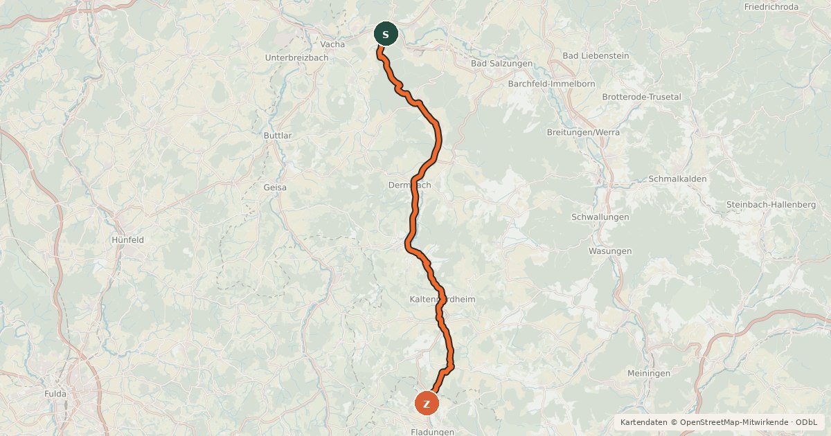 Kartenübersicht der Radroute Feldatalradweg