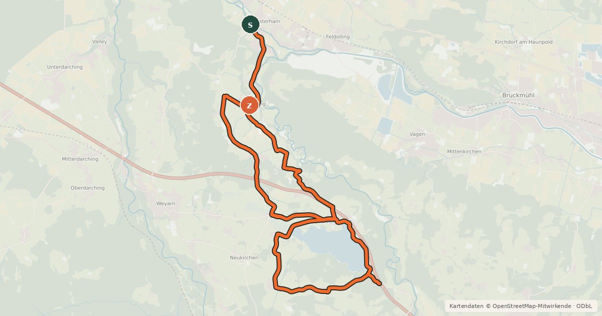 Kartenübersicht der Radroute Feldkirchen-Westerham
