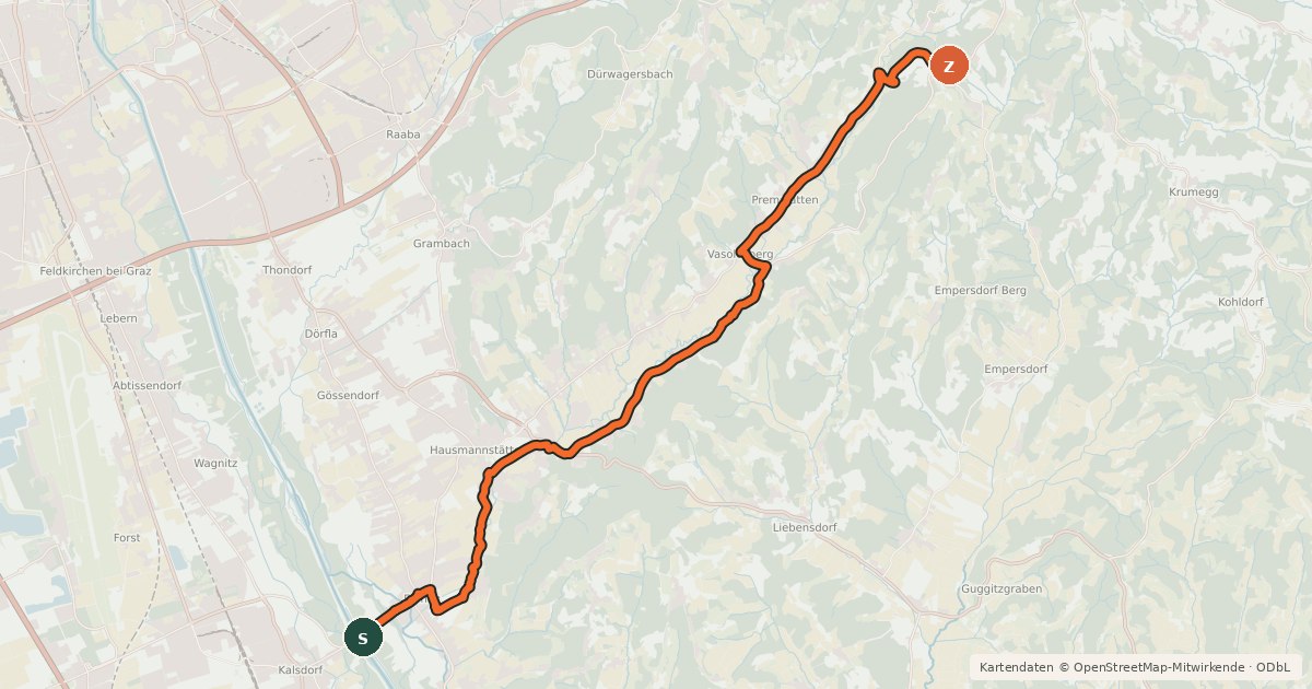 Kartenübersicht der Radroute Ferbersbachradweg