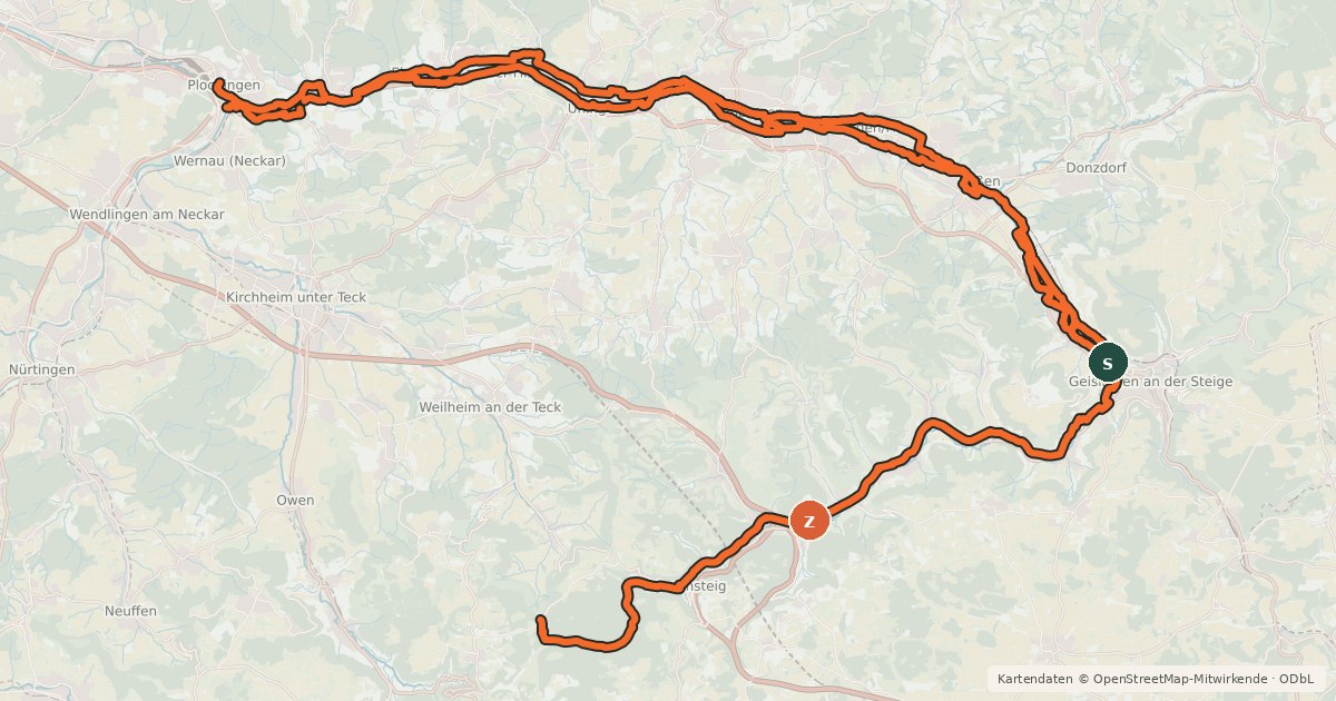 Kartenübersicht der Radroute Filstalroute