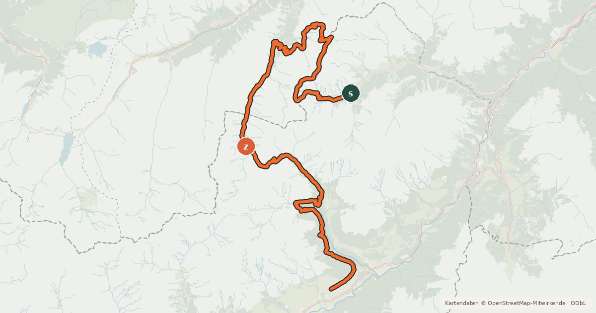 Kartenübersicht der Radroute Fimberpass - Val d'Uina - Reschenpass Etappe 1 (Samnaun–Sent)