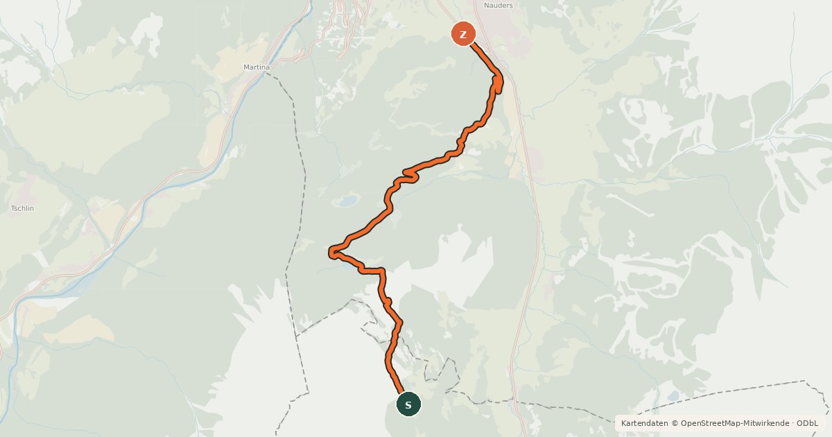 Kartenübersicht der Radroute Fimberpass - Val d'Uina - Reschenpass Etappe 3 (Schleis Mals - Nauders)