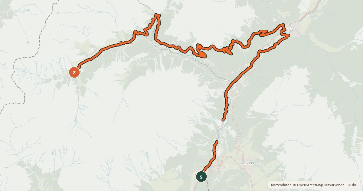 Kartenübersicht der Radroute Fimberpass - Val d'Uina - Reschenpass Etappe 5 (Martina - Samnaun)